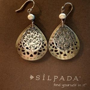 Silpada 925 Sterling Silver Shell Pearl Teardrop Dangle Earrings